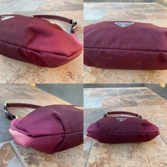 SOLD Prada Burgundy Nylon Pleated Tessuto Ombre Handbag - Picture 11 of 13